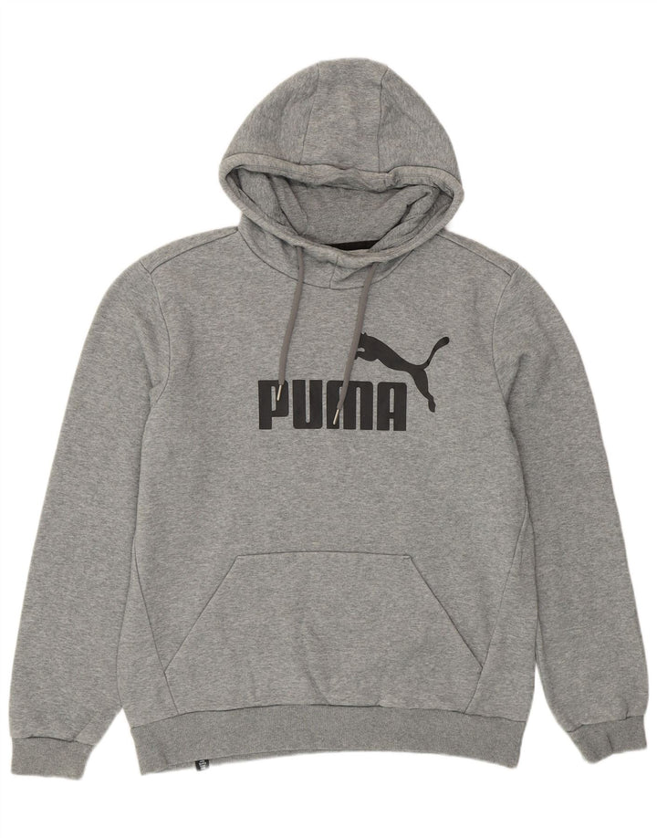Suéter com capuz gráfico masculino Puma, algodão manchado cinza médio