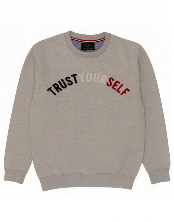 Zara Mens Graphic Sweatshirt Jumper Pequeno Cinza