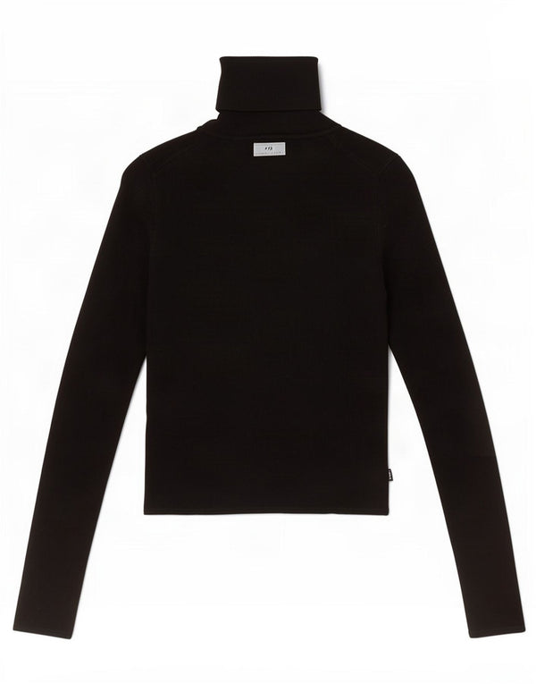 Zara Top feminino com gola redonda e manga comprida UK 12 médio preto viscose