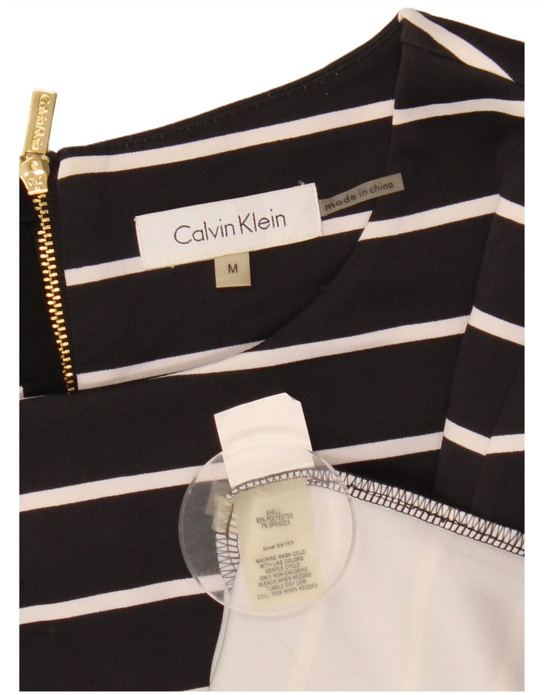 CALVIN KLEIN Top feminino manga 3/4 UK 14 poliéster listrado preto médio