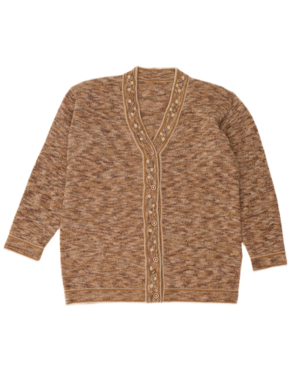 Suéter cardigã feminino vintage IT 48 XL marrom manchado Mohair