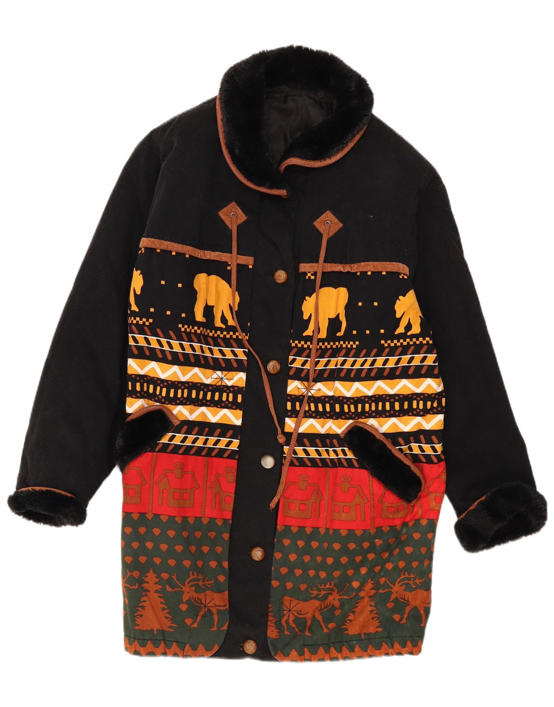 Novo sobretudo feminino rápido UK 16 grande preto Fair Isle