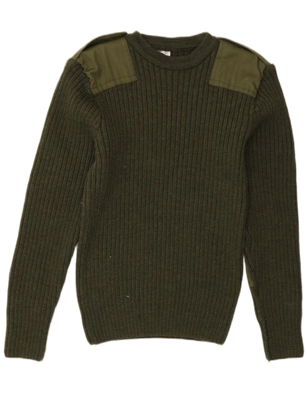 Suéter vintage masculino militar com gola redonda Reino Unido 40 Exército verde médio