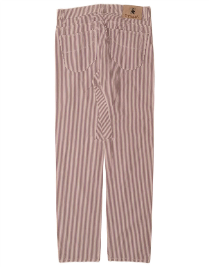 Calça feminina casual reta SIVIGLIA W31 L33 algodão listrado roxo