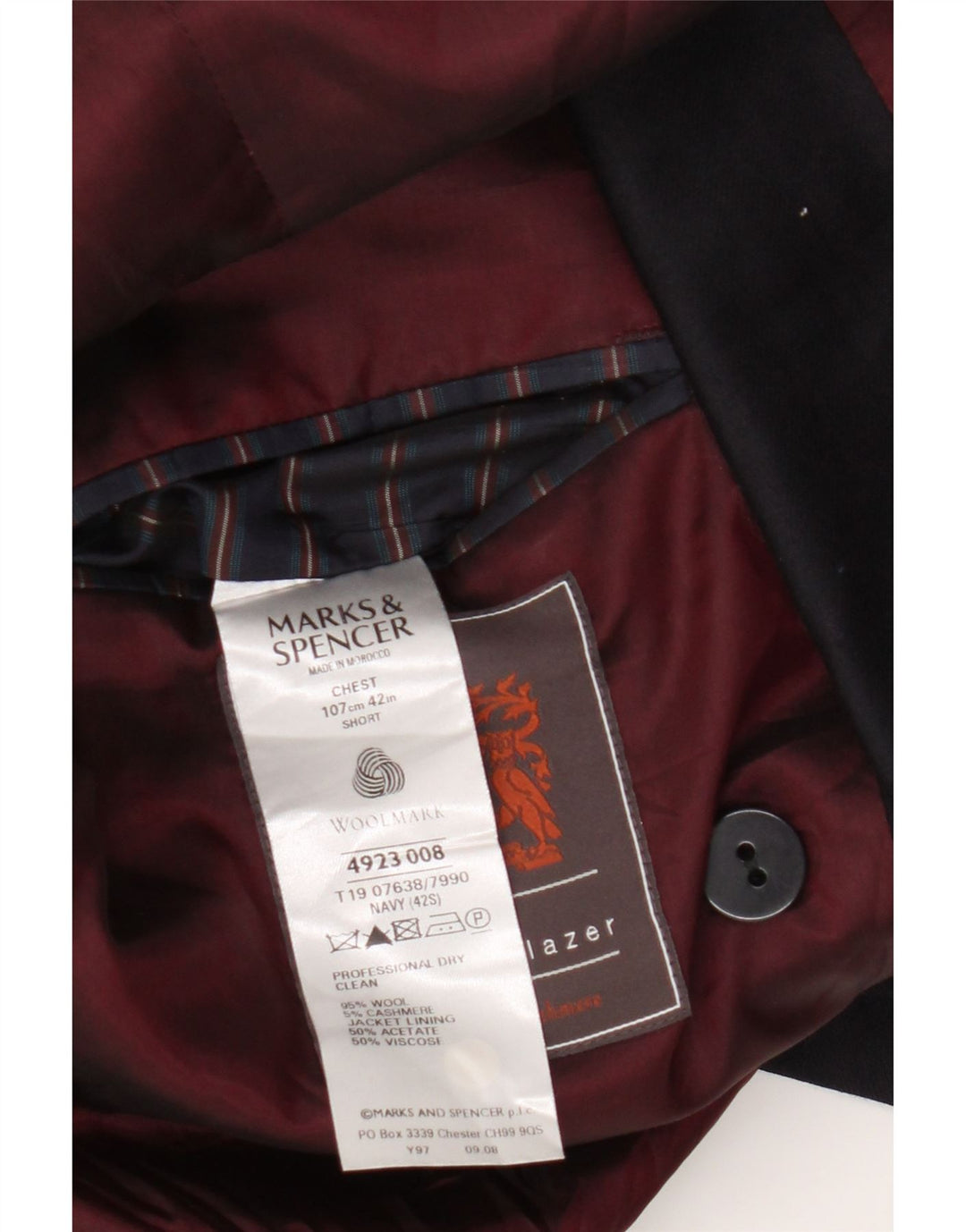 Jaqueta blazer masculina Marks & Spencer com peito duplo Reino Unido 42 grande azul marinho