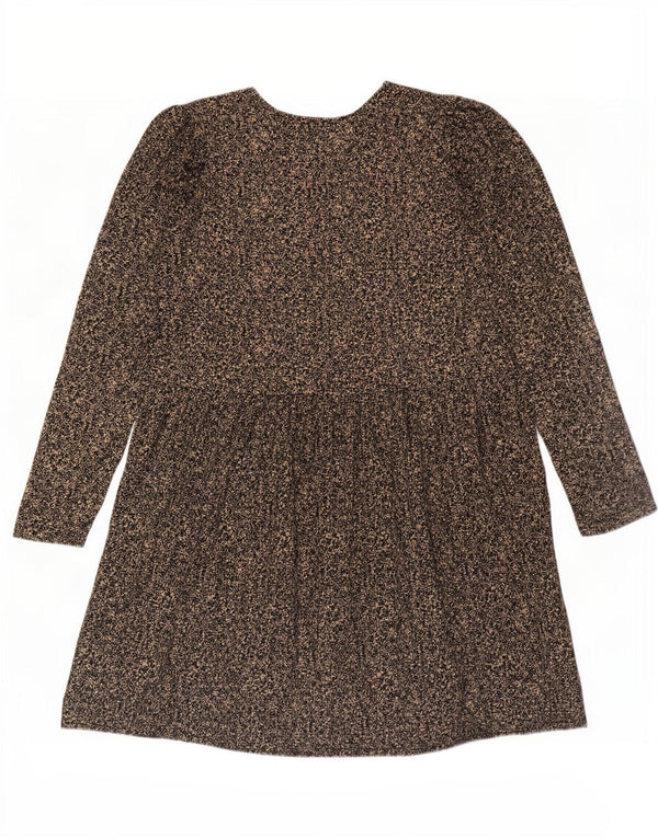 Vestido básico feminino de manga comprida Zara Reino Unido 14 poliéster floral marrom médio