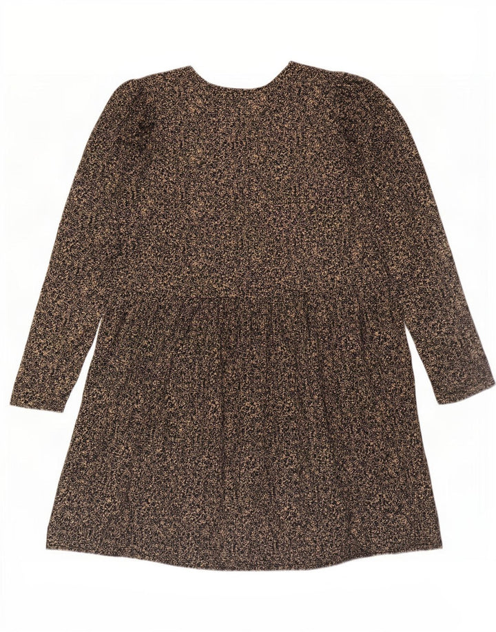 Vestido básico feminino de manga comprida Zara Reino Unido 14 poliéster floral marrom médio