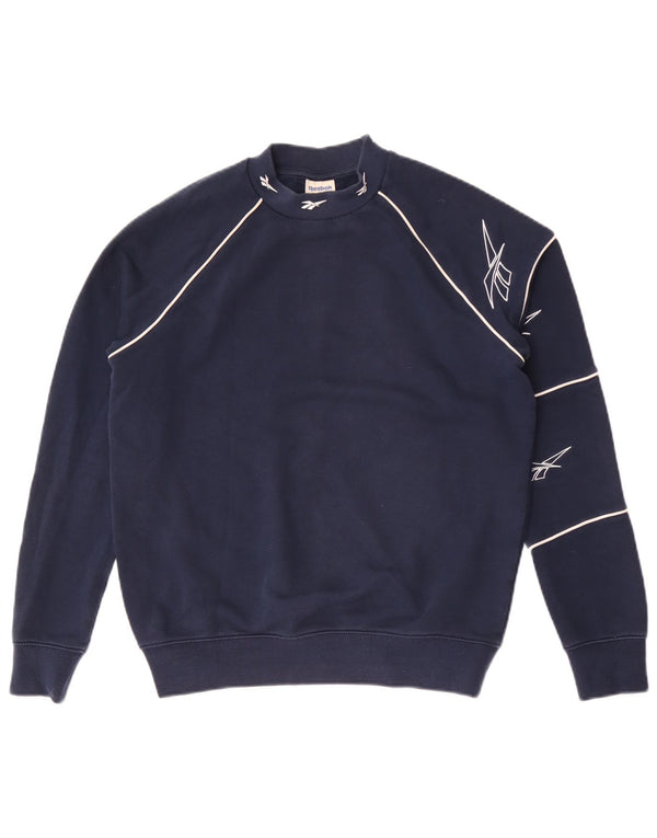 Reebok feminino gráfico oversized moletom jumper reino unido 4/6 XS azul marinho