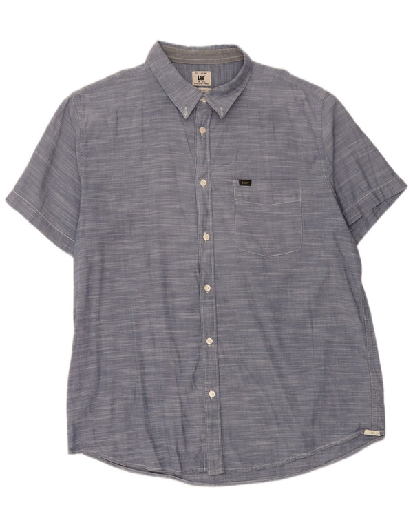 Camisa masculina de manga curta LEE Regular Fit 2XL algodão azul