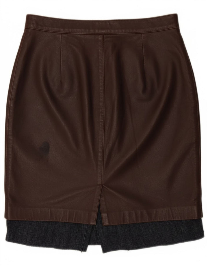 Saia de couro feminina vintage W28 couro marrom médio