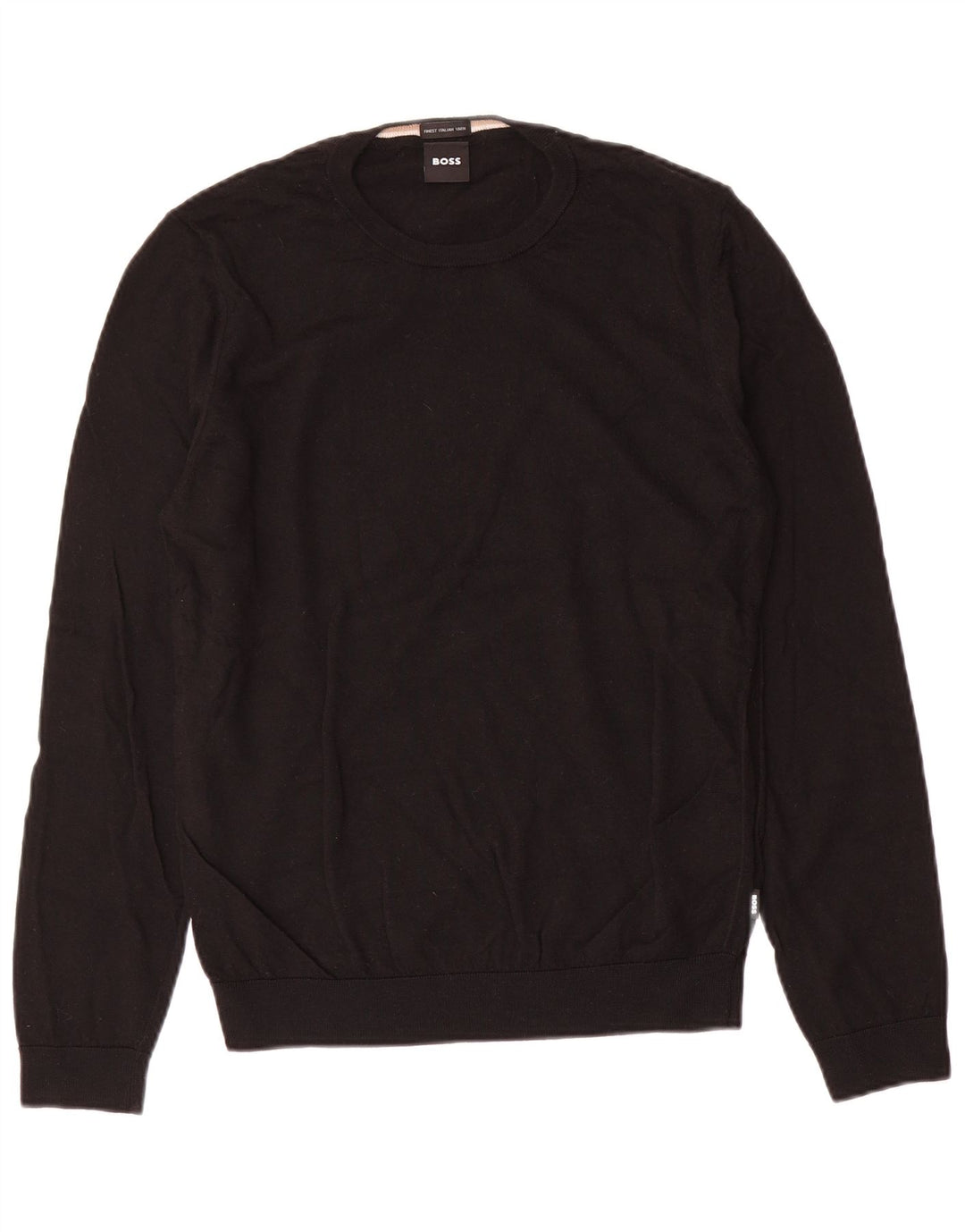 Suéter masculino Hugo Boss com gola redonda, lã preta média