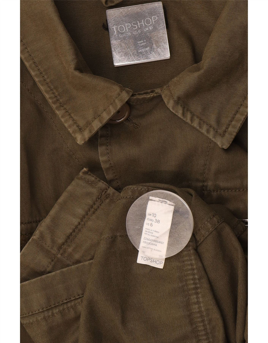 Jaqueta militar superdimensionada feminina TOPSHOP Reino Unido 10 algodão cáqui pequeno