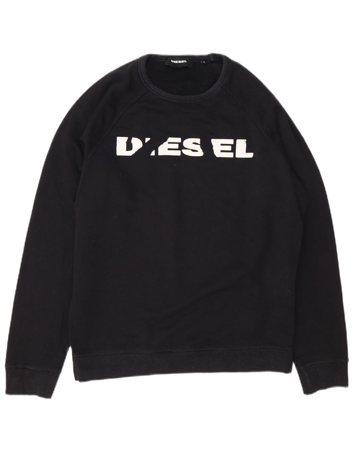 Diesel masculino gráfico moletom jumper grande algodão preto