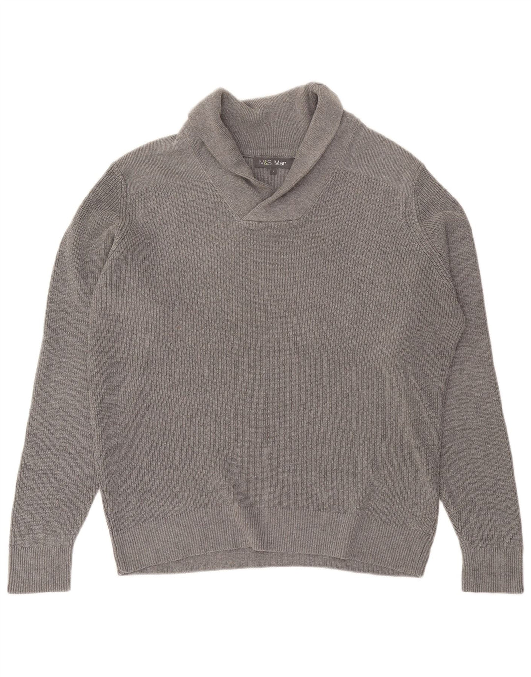 Suéter masculino Marks & Spencer com gola xale, algodão cinza grande