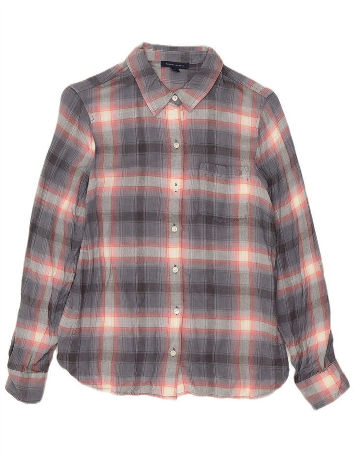 Camisa Tommy Hilfiger Feminina UK 10 Pequena Cinza Check Rayon