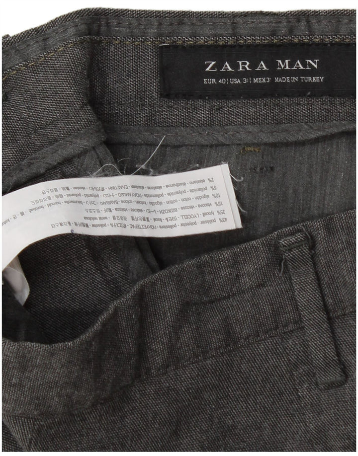 Zara Mens Slim Chino Calças EU 40 Médio W31 L30 Poliéster Cinza