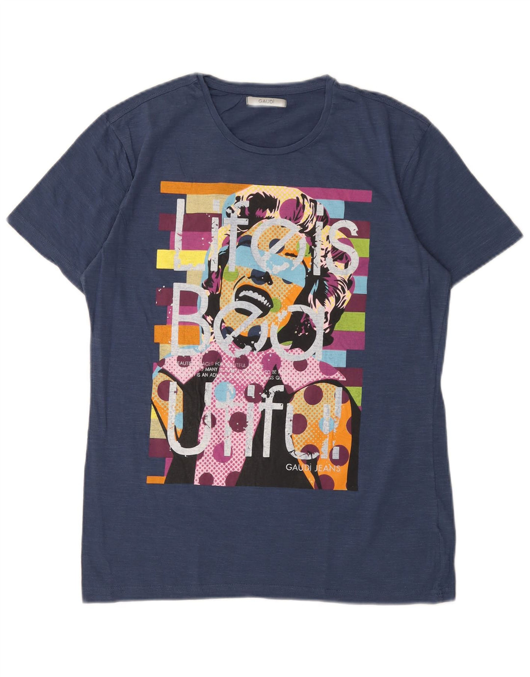 Camiseta gráfica masculina Gaudi Top grande algodão azul marinho