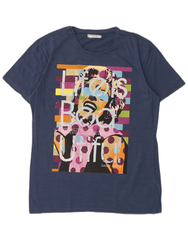 Camiseta gráfica masculina Gaudi Top grande algodão azul marinho