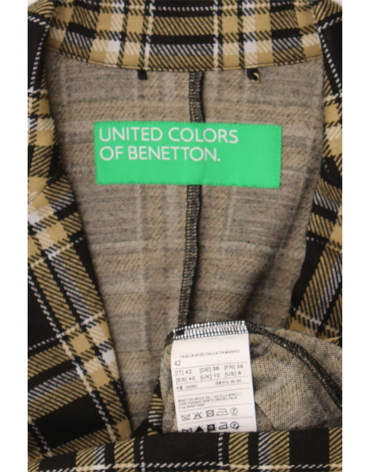 Jaqueta blazer feminina Benetton com 1 botão UK 10 poliéster xadrez preto pequeno