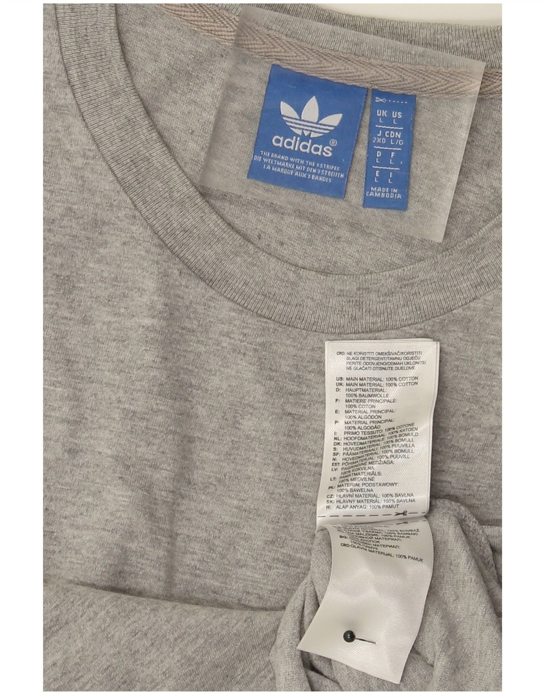 Camiseta masculina Adidas com três listras gráficas Top grande algodão manchado cinza