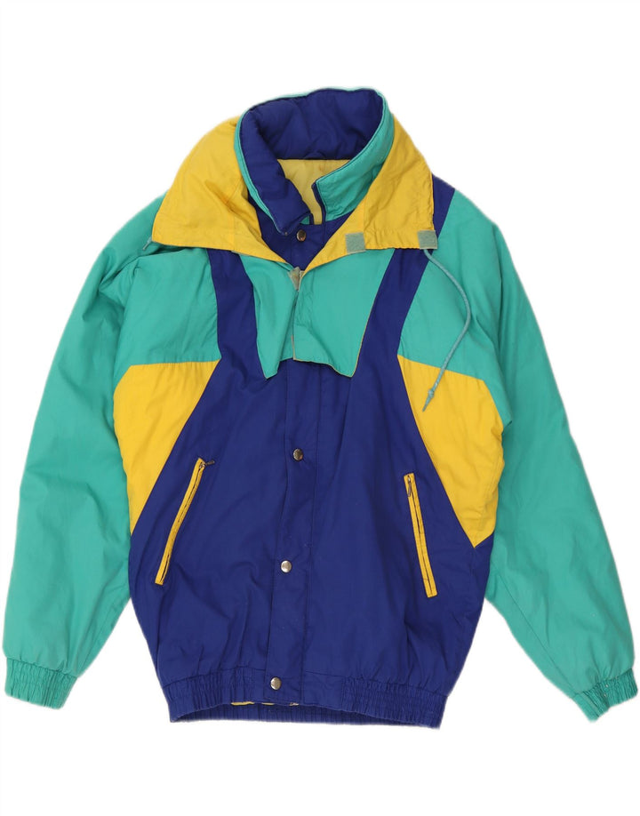Jaqueta de esqui masculina vintage com capuz UK 38 Medium Multicolor Colorblock