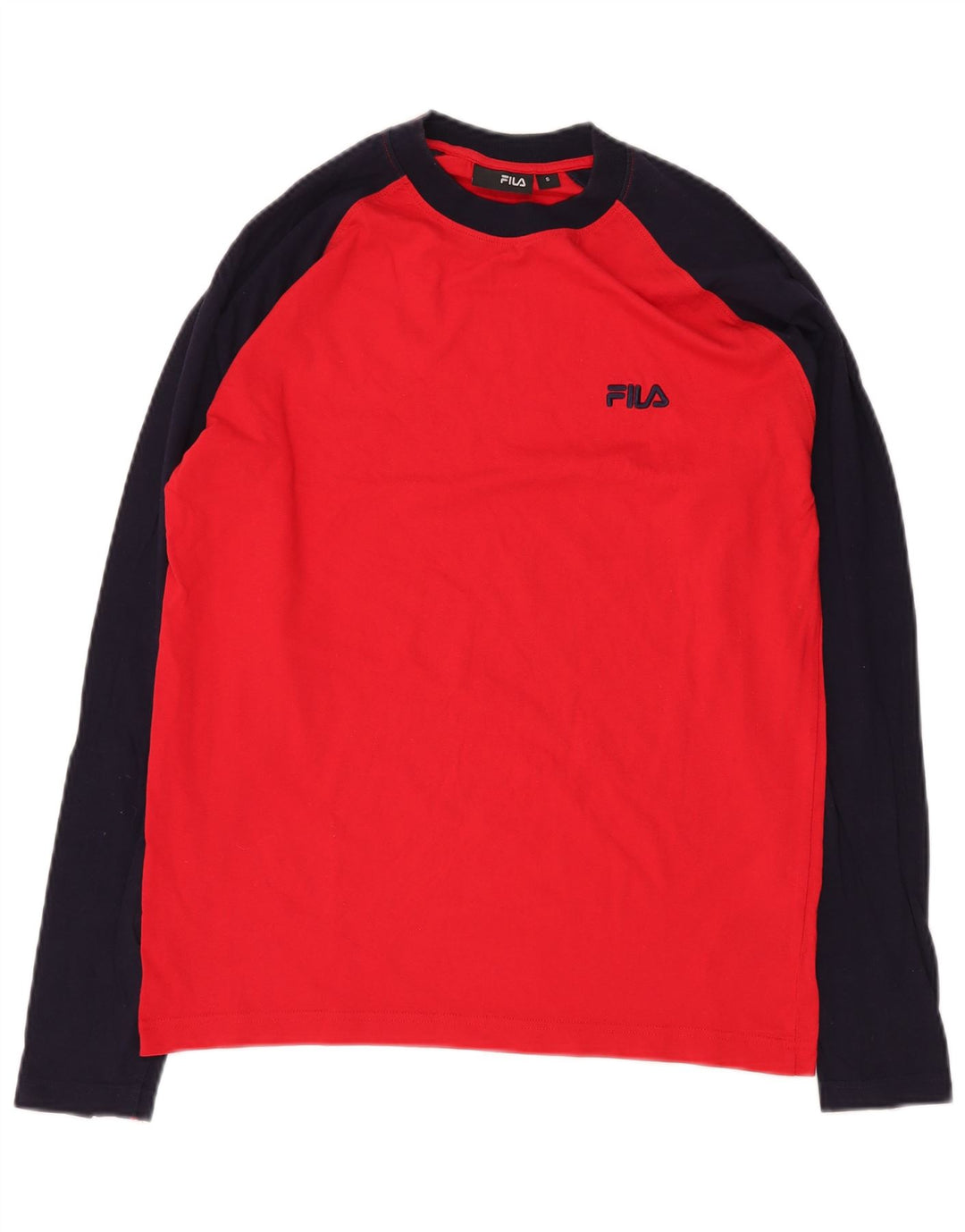 FILA Top masculino de manga comprida pequeno algodão colorblock vermelho