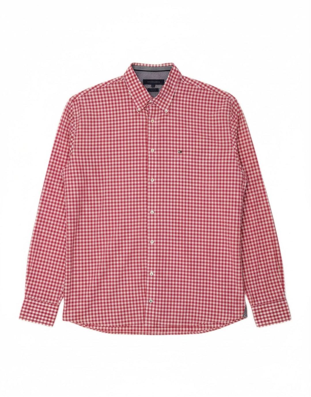 Camisa masculina TOMMY HILFIGER Custom Fit XL algodão guingão rosa