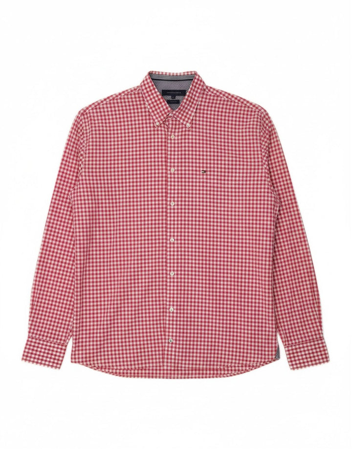 Camisa masculina TOMMY HILFIGER Custom Fit XL algodão guingão rosa