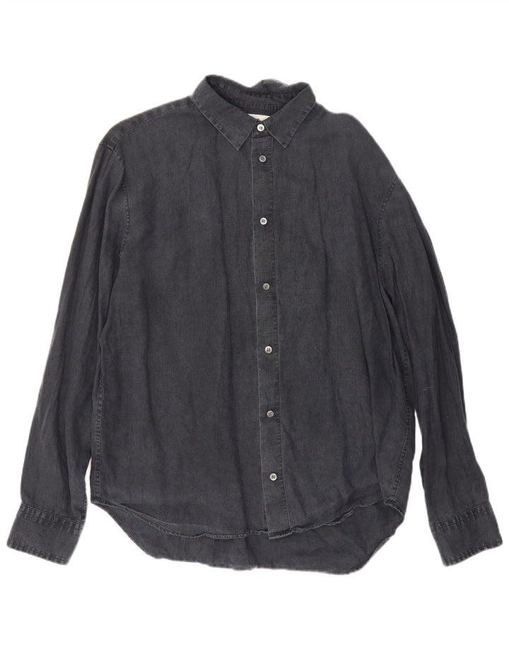 Camisa masculina Cos Relaxed Fit média azul marinho linho
