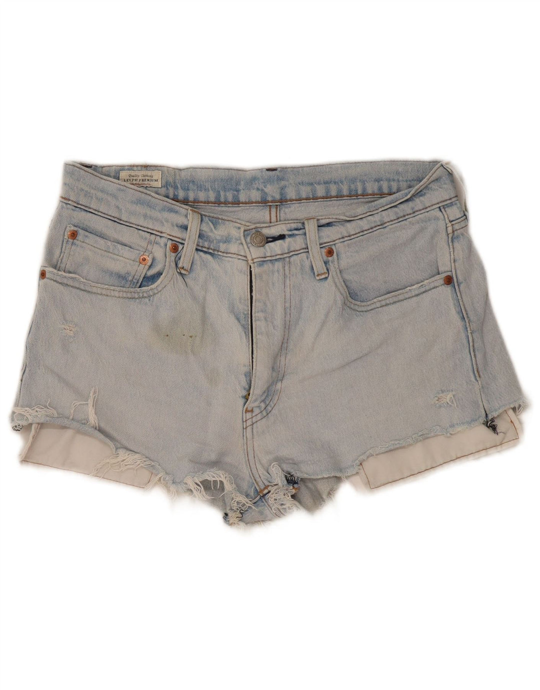 Calça jeans feminina Levi's 512 desgastada W32 grande algodão azul