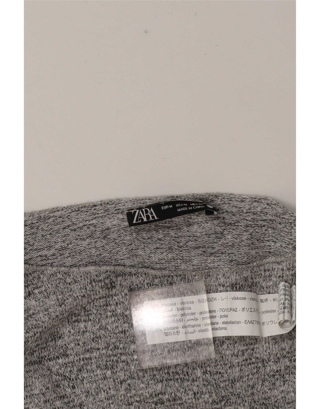 Top feminino Zara manga comprida UK 14 viscose manchada cinza médio