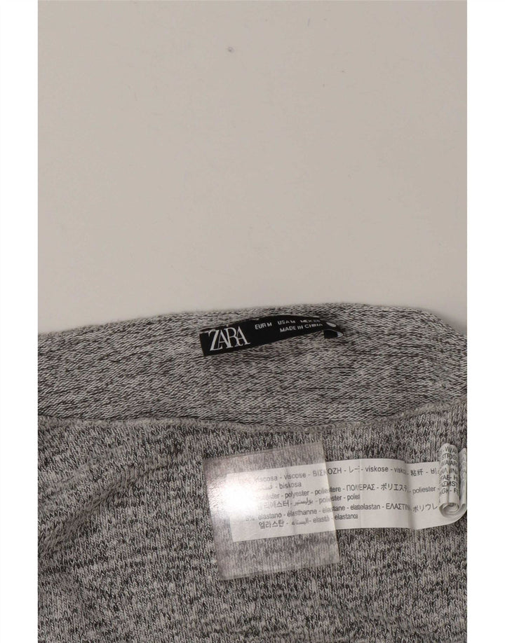Top feminino Zara manga comprida UK 14 viscose manchada cinza médio