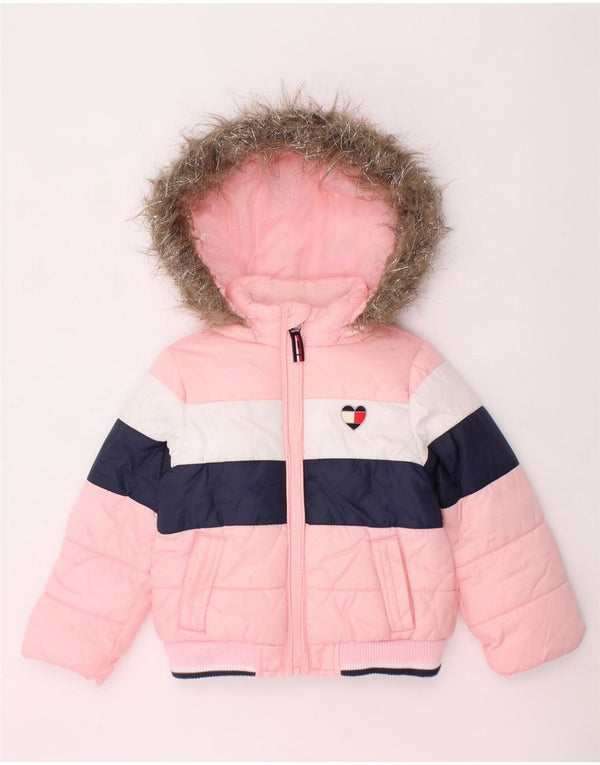 Jaqueta acolchoada Tommy Hilfiger para bebê menina 12-18 meses rosa colorblock