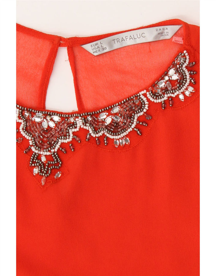 Blusa feminina Zara manga comprida transparente Reino Unido 16 grande laranja