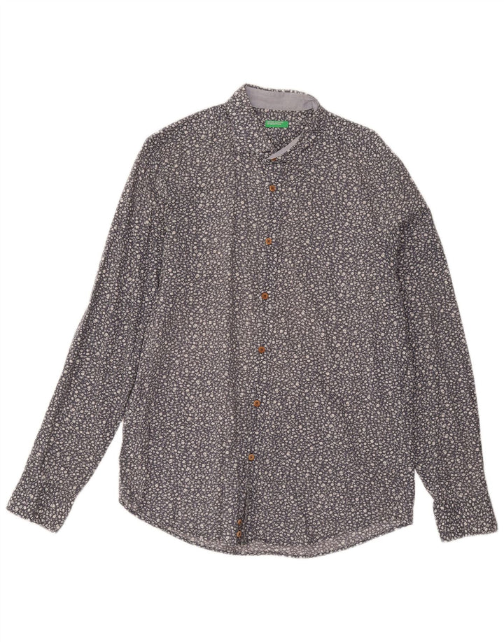 Camisa masculina Benetton grande algodão floral azul