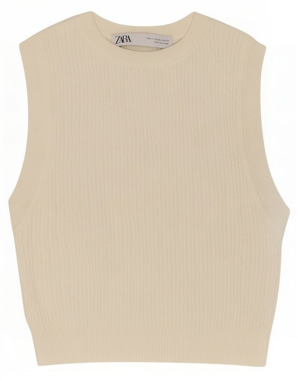 Zara Womens Crop Vest Top UK 8 Pequeno Branco