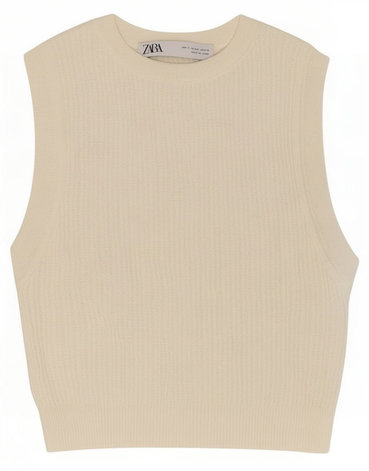 Zara Womens Crop Vest Top UK 8 Pequeno Branco