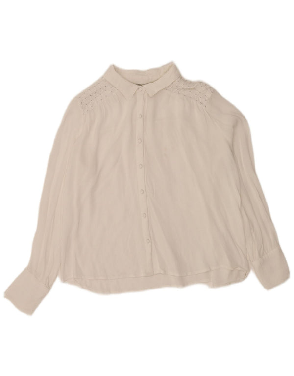 Camisa feminina Zara manga comprida regular fit Reino Unido 12 médio branco