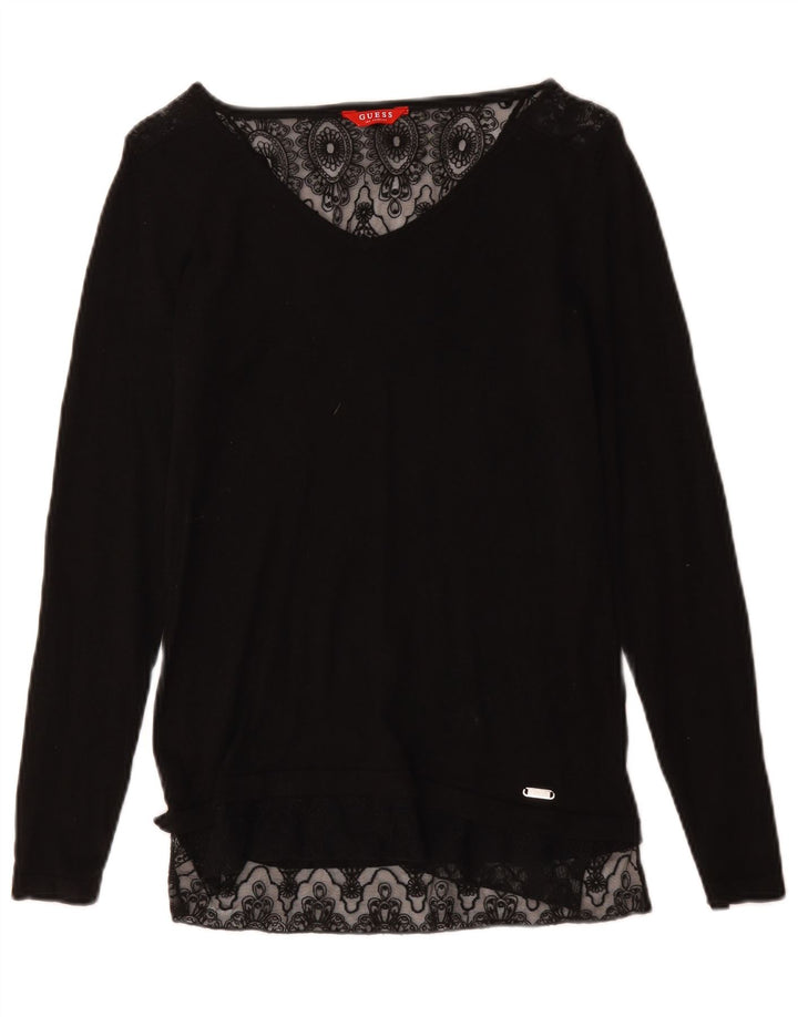 Guess Top Feminino Manga Longa UK 10 Pequeno Floral Preto