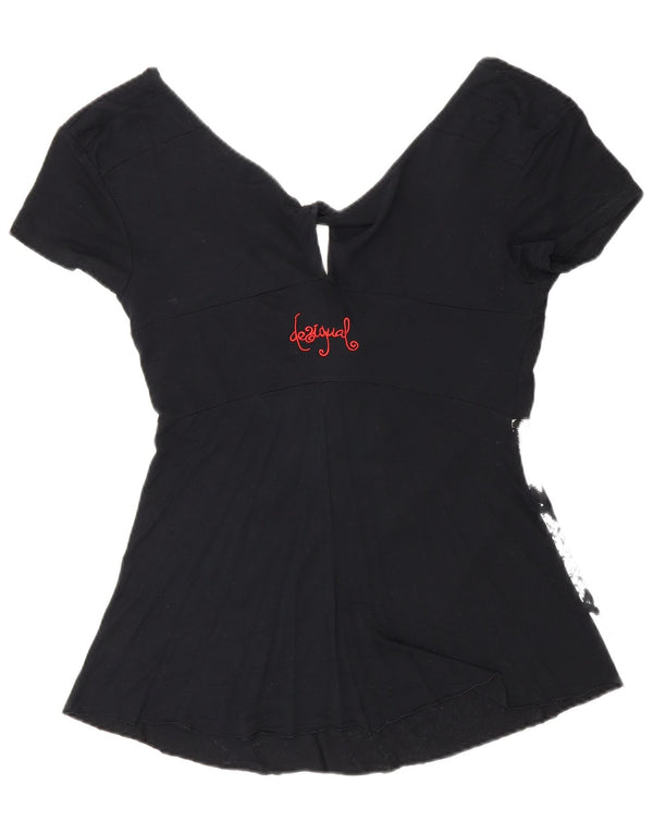 Blusa feminina Desigual com estampa gráfica UK 8 pequeno coração floral preto
