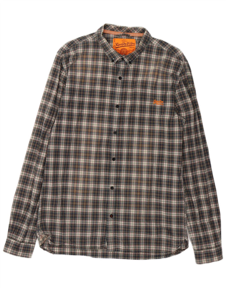 Camisa masculina Superdry 2XL algodão xadrez azul marinho