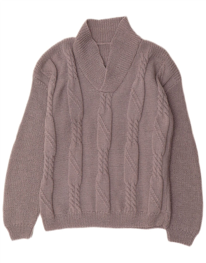Suéter masculino vintage com gola xale cinza médio