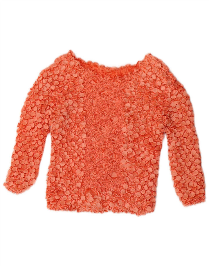 Blusa feminina vintage manga 3/4 top UK 10 poliéster vermelho pequeno