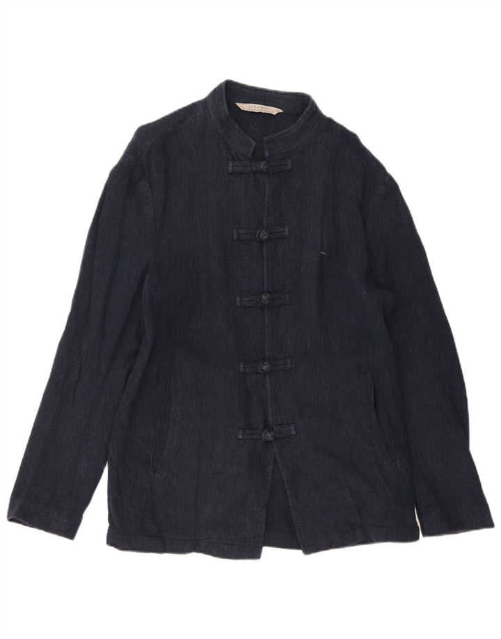 ZARA Mens Duffle Jacket UK 38 Linho Azul Marinho Médio
