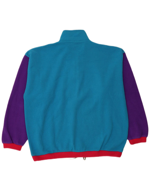 Jumper de lã masculino vintage com zíper e gola XL azul colorblock
