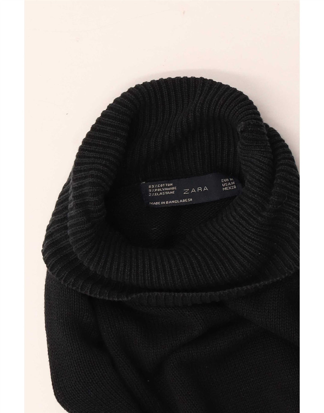 Suéter feminino Zara com gola redonda e algodão azul marinho médio UK 14