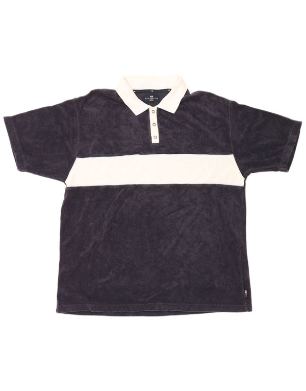Camisa polo masculina de veludo Blue Harbor da Marks & Spencer grande bloco colorido marinho
