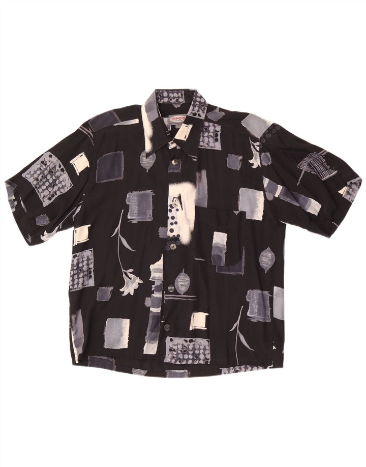 Tipo'S Camisa Masculina Manga Curta Grande Geométrica Preta
