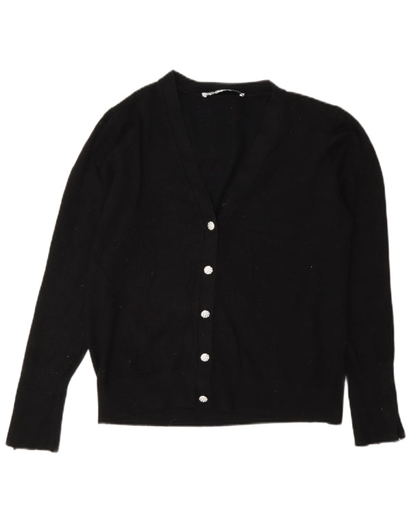 Suéter cardigã feminino Zara Regular Fit Reino Unido 14 grande viscose preta