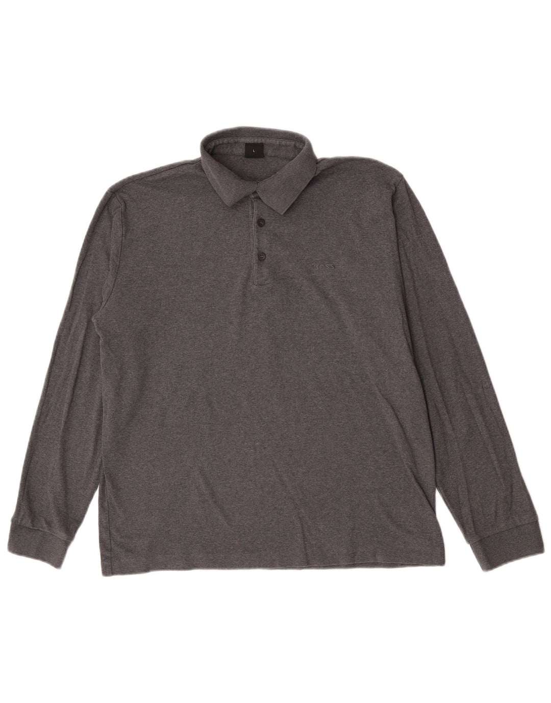 Camisa polo masculina de manga comprida Hugo Boss grande algodão cinza